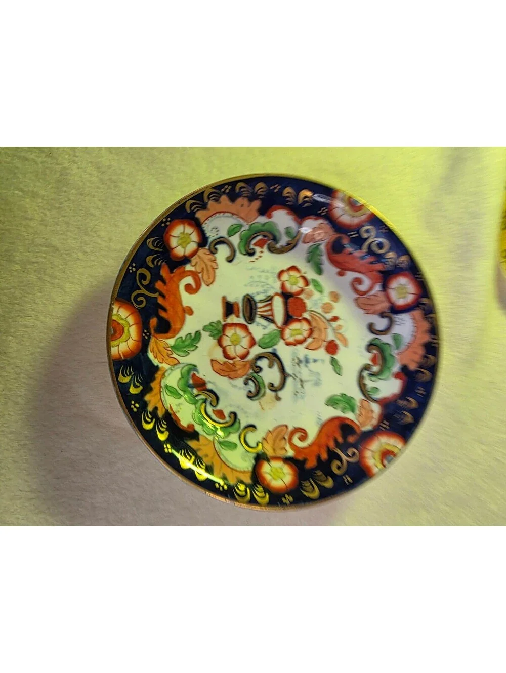 Vintage Imari Style Small Shallow Bowl Plate Cobalt Orange Floral Gold 5.75
